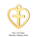 Golden heart cross pendant in stainless steel with 12x12mm dimensions and hollow design - Cross in Heart (JN318) / Gold