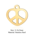 Golden heart-shaped peace symbol stainless steel pendant for jewelry DIY 11.5x12mm - Peace Sign Heart (JN319) / Gold