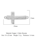 Silver-colored cross connector in copper with cubic zirconia for DIY jewelry making - Cross Style (VB327)