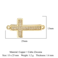 Copper horizontal cross jewelry connector with cubic zirconia for DIY bracelets - Cross Style (VB328)