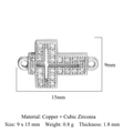 Silver-colored copper and cubic zirconia cross connector for DIY jewelry making, 9x15mm - Cross Style (VB329)