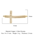 Gold finish copper cross connector with cubic zirconia pavé setting for DIY jewelry - Cross Style (VB332)