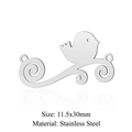 Vogelvormige roestvrijstalen hanger voor DIY sieraden, 11,5x30mm zilveren afwerking - Vogel Stijl (JA655)