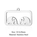 Rechthoekige roestvrijstalen hanger met olifant uitsparing, maat 18,5x30 mm - Dubbele Olifant Stijl (JA657)