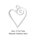 Polished silver heart pendant in stainless steel with spiral cutout design, 13.5x17mm - Silver Spiral Heart (JN770-1)