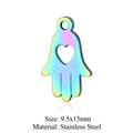 Rainbow plated Hamsa hand stainless steel pendant with heart cutout, size 9.5x15mm - Hamsa Hand Hollow (JN186)