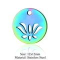 Rainbow plated stainless steel lotus pendant 12x12mm with iridescent hollow design - Lotus Round Disc (JN189)