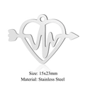 Stainless steel cupid heart pendant with heartbeat waveform charm for jewelry making - Silver Arrow Heart ECG (JN771-1)