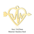 Golden heart stainless steel charm with arrow and heartbeat line design, 15x23mm - Gold Arrow Heart ECG (JN771-2)
