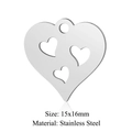 Polished stainless steel heart-shaped charm with cutout designs, size 15x16mm - Silver Three Heart Hollow (JN772-1)