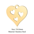 Golden stainless steel heart pendant with three cutouts for DIY jewelry making 15x16mm - Gold Three Heart Hollow (JN772-2)