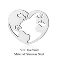 Silver stainless steel heart pendant with world map cutout design, size 16x20mm - Silver Heart World Map (JN776-1)