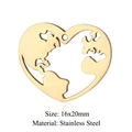 Golden stainless steel heart pendant with world map cutout design, size 16x20mm - Gold Heart World Map (JN776-2)