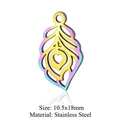 Rainbow feather heart charm in stainless steel for DIY jewelry, 10.5x18mm size - Heart Leaf Feather (JN198)