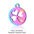 Rainbow clover leaf pendant in 12x14mm polished stainless steel for DIY jewelry - Clover Round Ring (JN200)