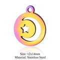 Rainbow plated stainless steel moon and star pendant in 12x14mm size for DIY jewelry - Moon Star Round Disc (JN202)
