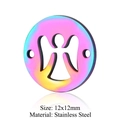 Rainbow plated stainless steel angel pendant 12mm charm with double jump holes - Angel Round Disc (JN229)