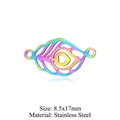 Rainbow peacock feather pendant 8.5x17mm in stainless steel for DIY jewelry making - Peacock Feather Connector (JN235)