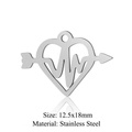 Silver stainless steel heart charm with pulse and arrow design, 12.5x18mm DIY pendant - Silver Heart EKG Arrow (JN321-1) / 12.5x18mm