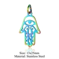 Rainbow hamsa hand stainless steel pendant 13x25mm charm for DIY necklace jewelry - Hamsa Hand Hollow (JN240)