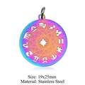 Rainbow plated stainless steel celestial charm pendant with mystical cutout designs - Zodiac Disc (JN242)