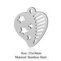 Silver stainless steel heart pendant with star and grid cutouts, size 13x14mm - Silver Stars & Stripes Heart (JN324-1)