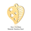Golden heart-shaped stainless steel pendant with hollow star design and ribbed texture - Gold Stars & Stripes Heart (JN324-2)