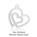 Silver stainless steel double heart hollow pendant for DIY jewelry, size 20x20mm - Silver Double Nested Heart (JN325-1)