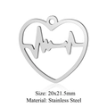 Silver stainless steel heartbeat heart pendant charm for DIY jewelry, size 20x21.5mm - Silver EKG Hollow Heart (JN326-1)