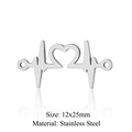 Silver stainless steel heart heartbeat connector charm for jewelry DIY, size 12x25mm - Silver EKG Connector (JN340-1)