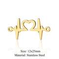 Golden heart-shaped stainless steel pendant with heartbeat line 12x25mm size - Gold EKG Connector (JN340-2)