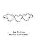 Three linked heart stainless steel pendant charms with 7.5x25mm silver finish diy findings - Silver Triple Heart Connector (JN341-1)