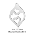 Hollow heart stainless steel pendant with mother and child silhouette size 17x24mm - Silver Mother & Child Heart (JN388-1)