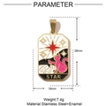 Goldener Tarot Stern-Anhänger aus Edelstahl mit rosa Katze und roter Emaille-Verzierung - Der Stern