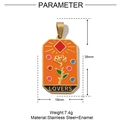 Tarot Liebhaber Anhänger aus Edelstahl mit orangefarbenem Emaille und Gold-Blumenmuster - Lovers