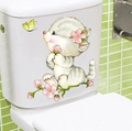 Cartoon kitten and pink floral waterproof wall sticker on white toilet ceramic surface - Style A (980A-20*30CM)
