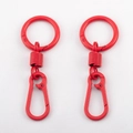 Set of two vibrant red macaron-style alloy spring ring keychains with snap hooks - Style 1 / Red-2.9x8.6cm