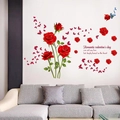 Adesivi murali con rose rosse e farfalle romantiche per decorazioni soggiorno - Rose Rosse Romantiche (SK9195A)