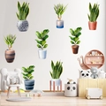 Watercolor 3D plant wall stickers featuring 8 potted green plants for room decor - KSY-157 Potted Plant Green Leaves