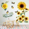 3D sunflower and white daisy wall stickers with colorful butterflies for room decor - KSY107 Sunflower Butterfly