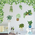 Self-adhesive 3D green hanging plants wall stickers for modern nursery decor - KSY164 Potted Ivy Vine