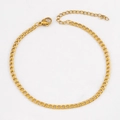 Golden stainless steel curb chain bracelet with lobster clasp and adjustable link - 3mm Wide-24cm (1 Piece/Pack) / Gold