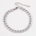 Polished silver stainless steel curb chain necklace with lobster clasp and extension - 7mm Wide-24cm (1 Piece/Pack) / Steel