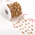 Edelstahlkette in Gold mit rosa Steinperlen für DIY-Schmuckherstellung auf Spule - 0,5 Meter/Packung / Rosa Braun 6mm