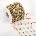 Handgefertigte Edelstahlkette mit 6mm grünen Steinen für DIY-Schmuck auf Spule - 0,5 Meter/Packung / Gold-Grün Mix 6mm