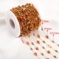 304 Edelstahlkette mit orangen facettierten Steinen und Goldperlen auf Spule - 0,5 Meter/Packung / Gold-Orange 6mm