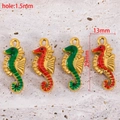 304 stainless steel seahorse pendants in green and orange enamel with 1.5mm hole size - Large Seahorse (13*29mm)