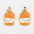 Pair of gold-plated 304 stainless steel cupcake charms with enamel and rhinestones - Cupcake Style / 1 Piece/Pack (28.5x15.5mm) / Orange