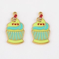 Cupcake pendants in green and blue enamel with crystals for DIY jewelry making - Cupcake Style / 1 Piece/Pack (28.5x15.5mm) / Green