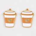 304 stainless steel coffee cup charm with white enamel and sparkling heart crystals - Milk Tea Coffee Cup Style / 1 Piece/Pack (18x26mm) / Orange